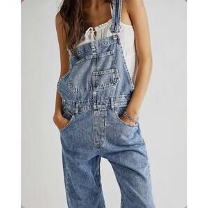 NWT Free People Ziggy Denim Overalls Straight Leg Powder Blue Spring Bohemian